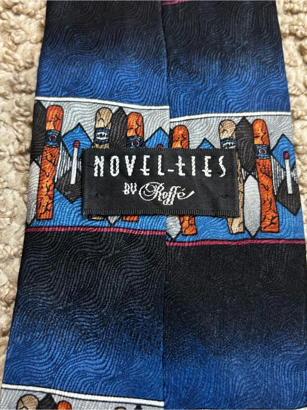 Men’s Vintage Novel-Tie by Roffe 100% Silk Cigar Print Neck Tie‎